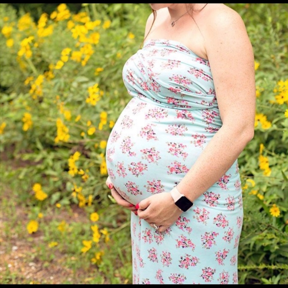 Aqua Floral Maternity Dress - Picture 1 of 3